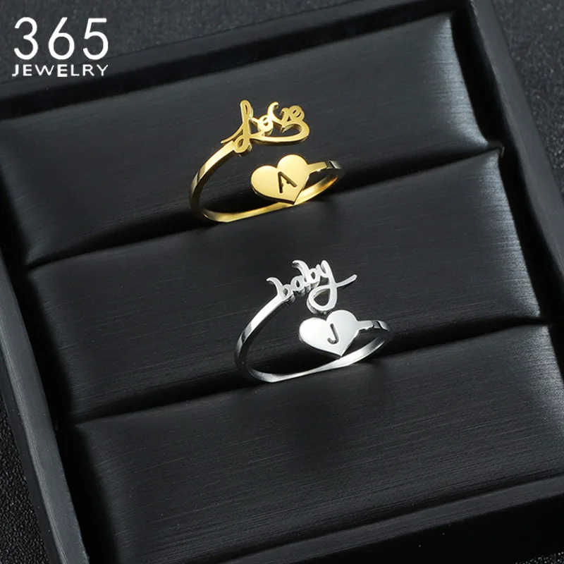 

Индивидуальное двойное кольцо с именем на заказ, регулируемое кольцо из нержавеющей стали с буквами для пары, Женские Ювелирные изделия, св...