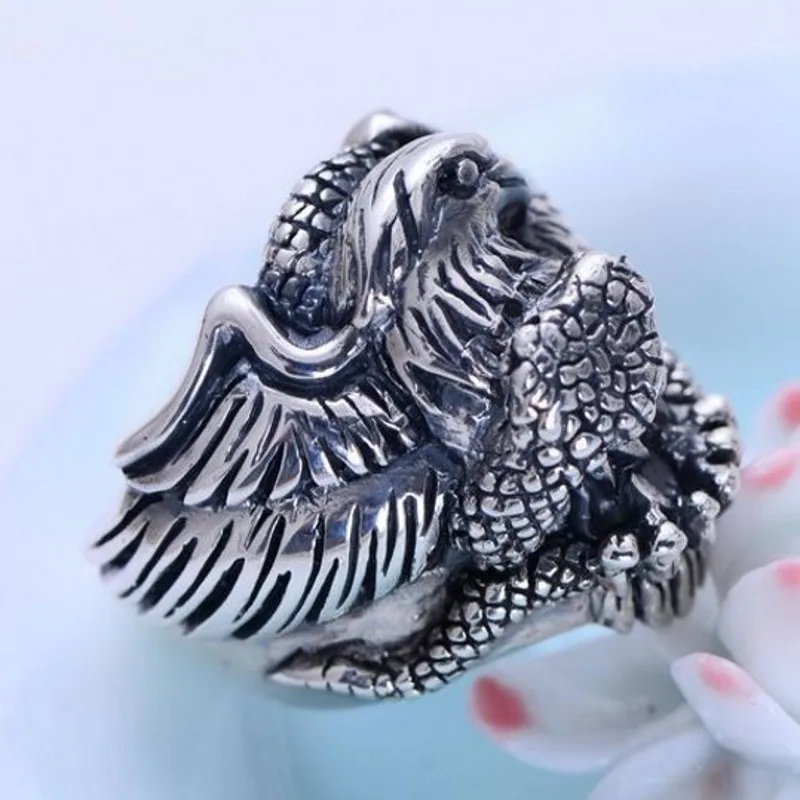 Мужское Винтажное кольцо из тайского серебра 100% пробы с орлом и змеей|Кольца| |