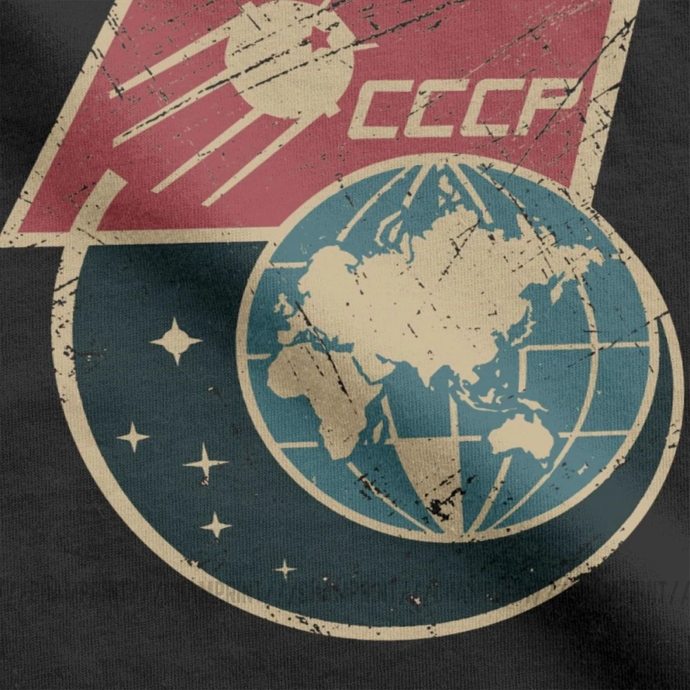 Мужские ретро-футболки CCCP со спутником для России топы из чистого хлопка
