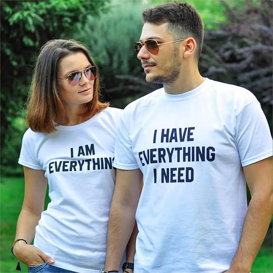 

Couple Lovers T-shirt Letter Print Tees Summer Casual White Tops Valentine I AM EVERYTHING/ I HAVE EVERYTHING I NEED Slogan
