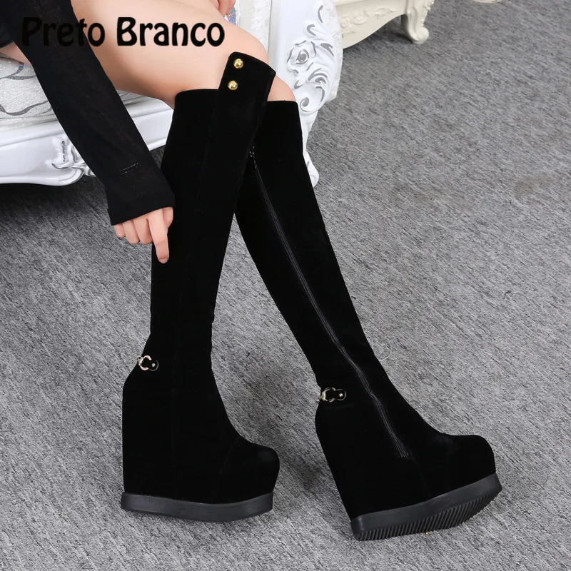 

PRETO BRANCO 2021 Winter Platfrom Knee High Boots Skinny Sexy High Boots Women's Boots Wedge Heels Super High Boot Women ZYW