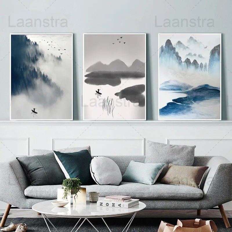 

Chinese Style Landscape Home Decoration Painting Empty Living Room Wall Art Canvas Poster Flying Bird Forest Bedroom Study Print