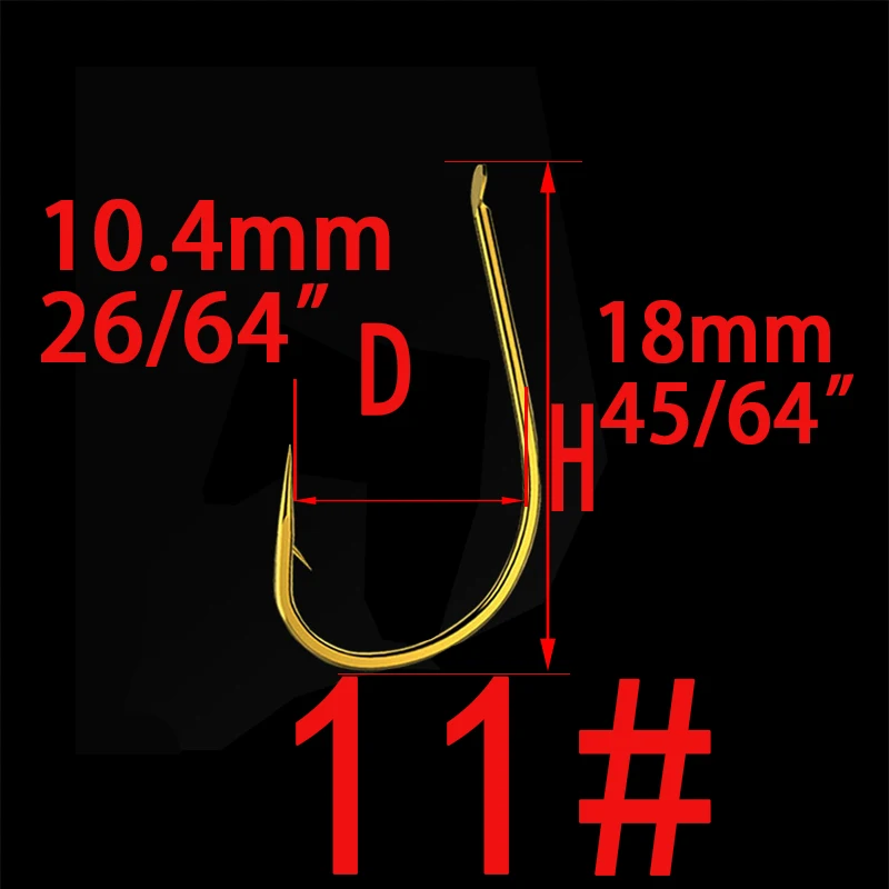 Barbed Hook Size 11 100 шт. Высокоуглеродистая сталь золотой рыболовный крючок Размер 1#2#3#4#5#6#7#8#9#10#11#12# рыболовные крючки для ловли карпа - Цвет: Barbed Hook Size 11
