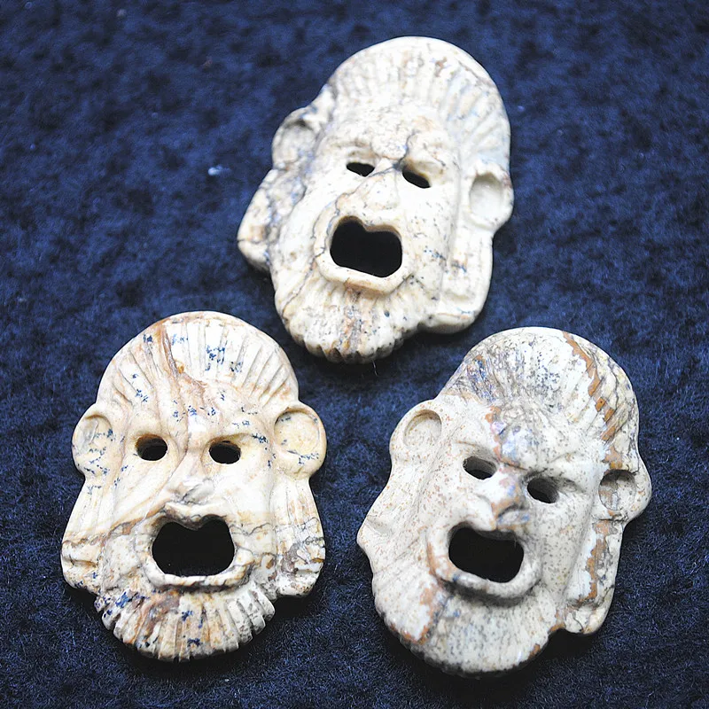 3 шт. китайская яшма, маска для лица для резьбы по камню, бусины «сделай сам», ювелирные изделия, 32x25 мм, подвески из натурального драгоценного камня, оптовая цена