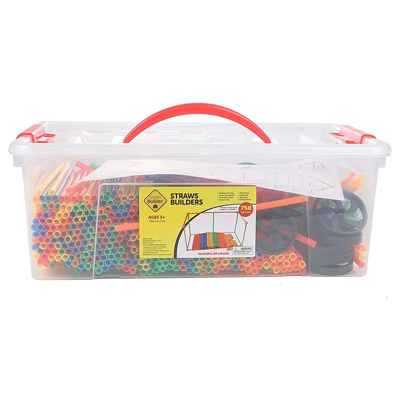 

608Pc Kids DIY Straw and Construction STEM Building Block Straws with 8 Wheel Developing Educational Toy