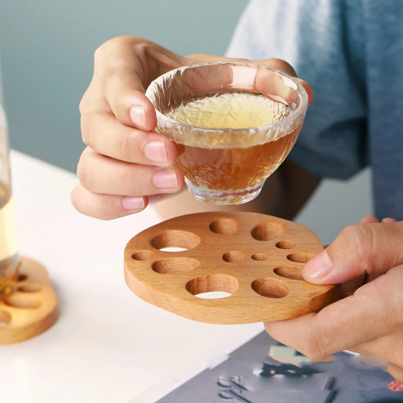 

Creative Beech Lotus Root Drink Coasters Solid Wood Kung Fu teacup Pad Anti-scald Insulation Pad Coaster