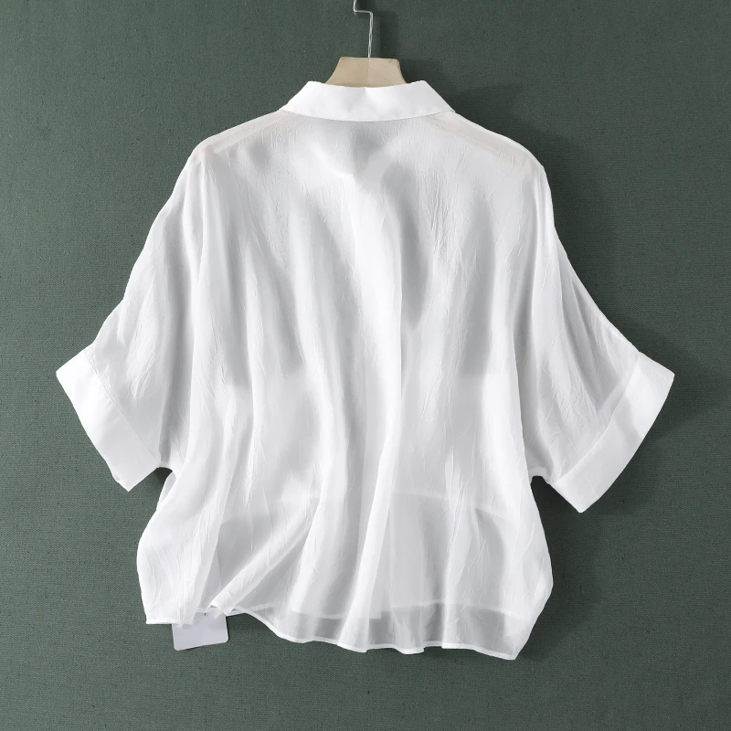 

Shirt Women 2021 New Summer Products Fashion Solid Color Bat Sleeve Lapel Single Breasted Cardigan Two Large Pocket Decorations