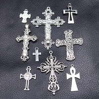retro religion silver color holy crosses alloy pendant diy charm christian rosary necklace bracelet jewelry crafts accessories