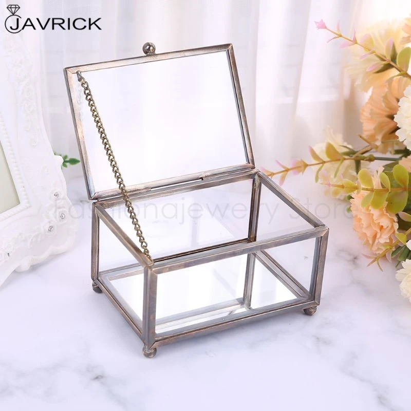 

Nordic Transparent Glass Wedding Ring Box Eternal Flower Storage Holder Innovative Home Decoration Ornaments