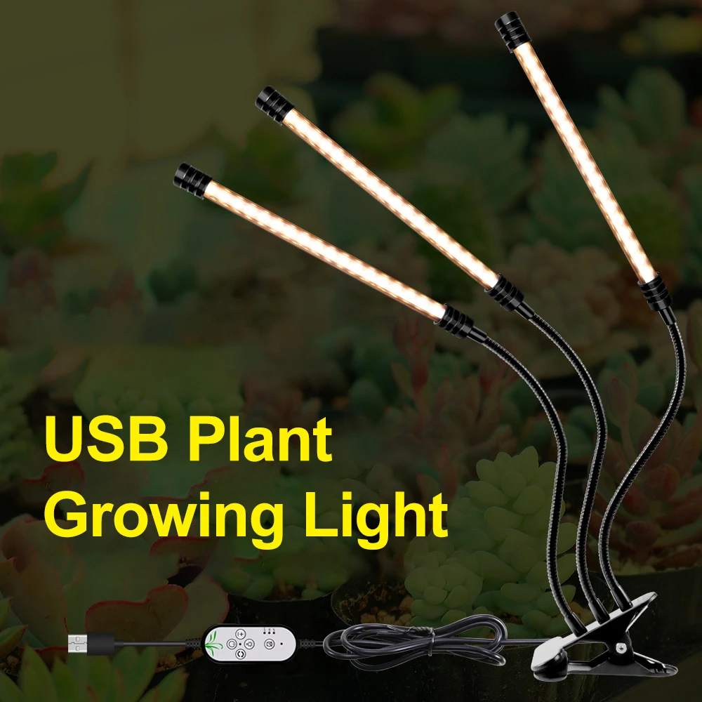 

USB Plant Grow Light Sunlight White Full Spectrum Lighting Desktop Clamp Growing Lamp for Plants 5 Dimmable Levels 4/8/12H Timer