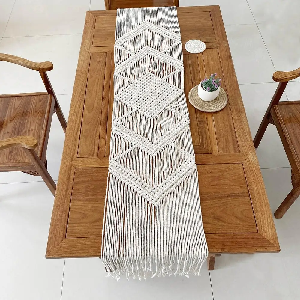 

34x200CM Hollow Out Macrame Table Runner Boho Wedding Decoration Nordic Style Boho Table Runner With Tassels Drop Shipping