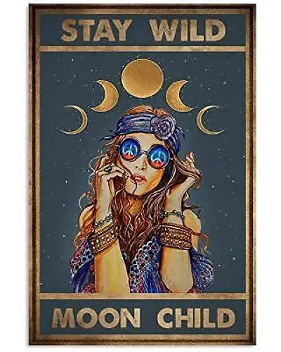 

Stay Wild Moon Child Retro Metal Tin Sign Vintage Aluminum Sign for Home Coffee Wall Decor 8x12 Inch