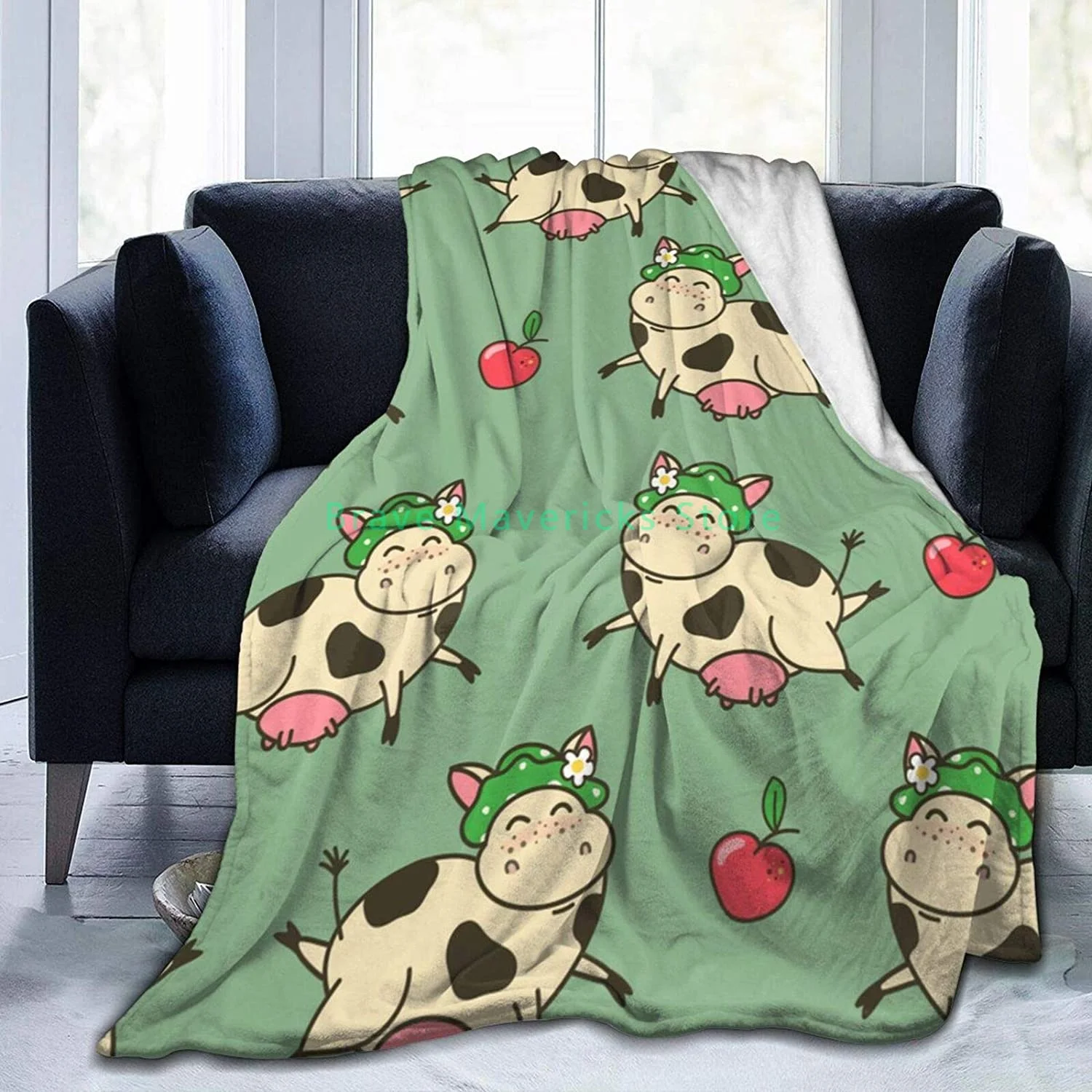 

Funny Cow Cartoon Red Apples Fleece Flannel Throw Blankets for Couch Bed Sofa Car,Cozy Soft Blanket Throw for Kids Women Adults