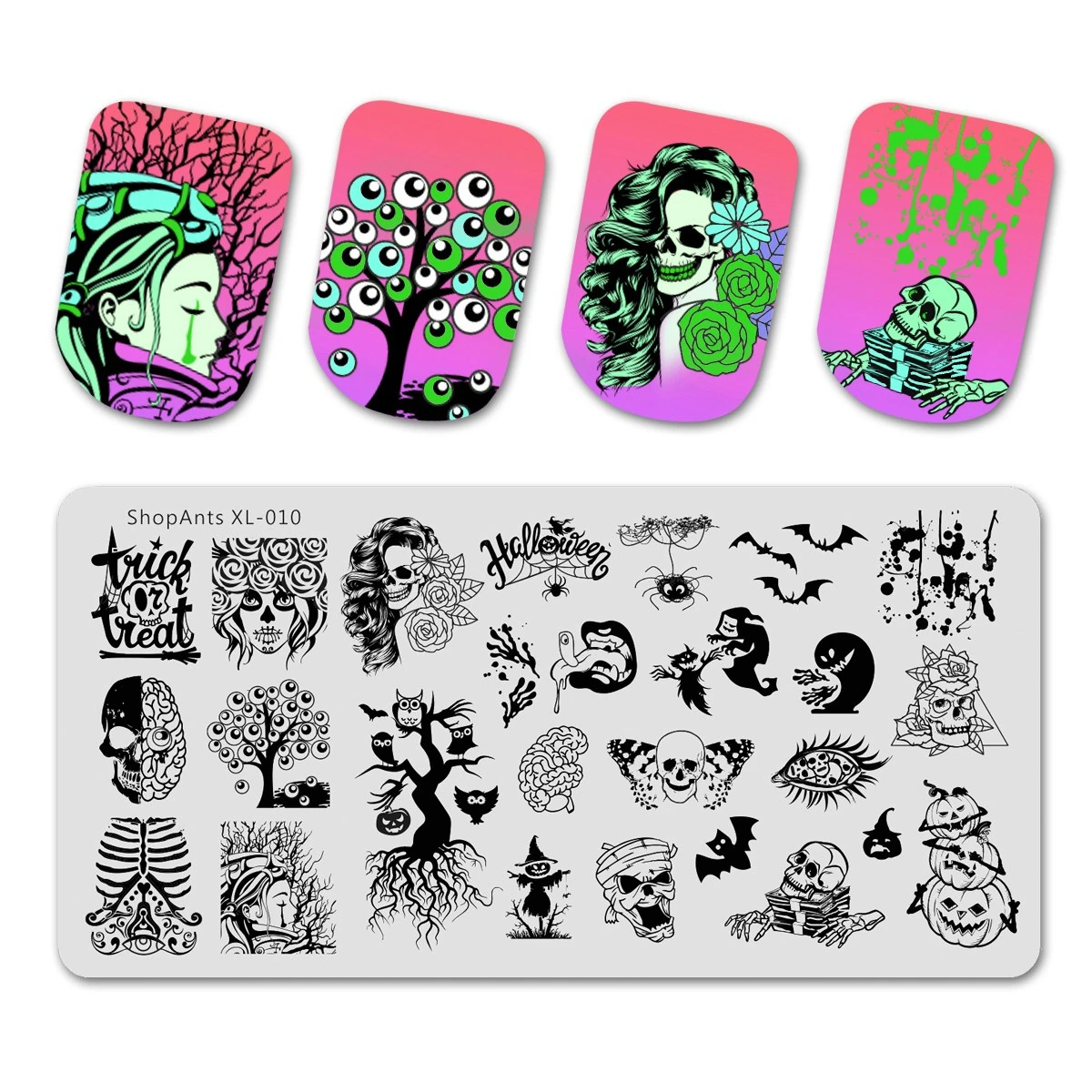 Штамповочные пластины для ногтей в виде черепа Хэллоуина ведьмы призраки глаза