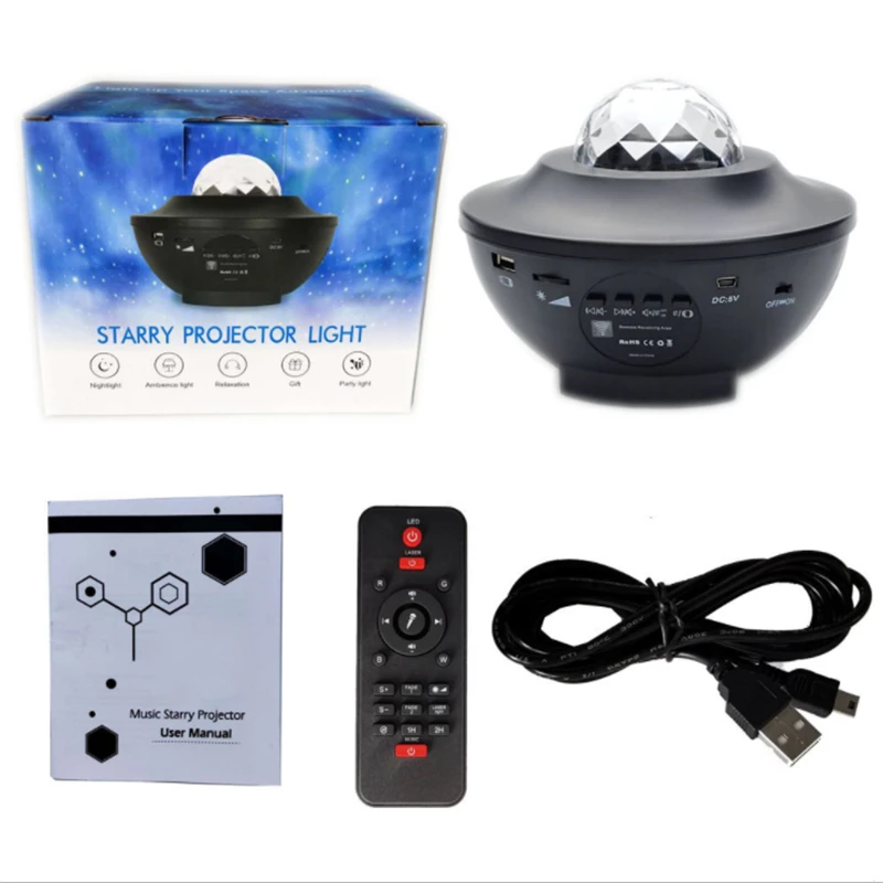 

USB Blueteeth Colorful Starry Sky Projector Night Voice Control Music Player Kid's Night Light Romantic galaxy projector Lamp