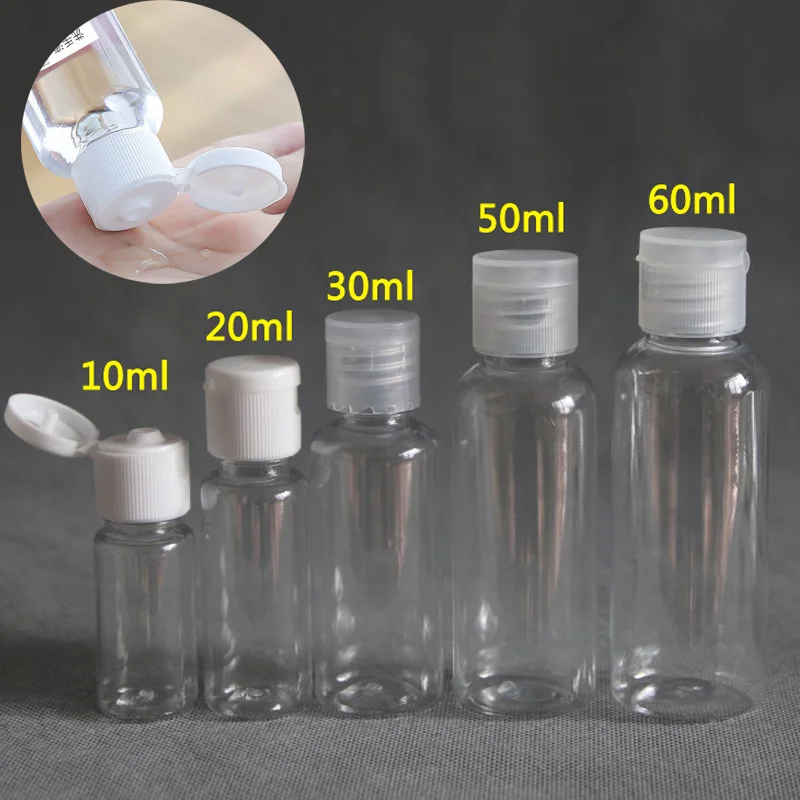 

100pcs 5ml 10ml 20ml 30ml Plastic PET Clear Flip Lid Lotion Bottles Cosmetic Sample Vials Travel Liquid Screw cap Fill Container