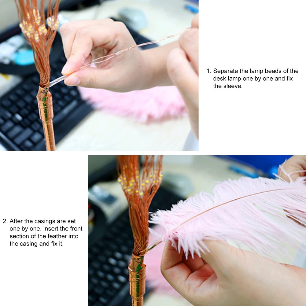 

Remote Control Feather Table Lamp USB/AA Battery Power DIY Creative Warm Light Tree Feather Lampshade Wedding Home Bedroom Decor