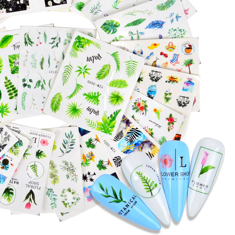 

ZKO Colorful Flower Green Leaf Pattern Nail Art Stickers Slider Transfer Nail Stickers Decal Spring DIY Manicure Nail Decoration