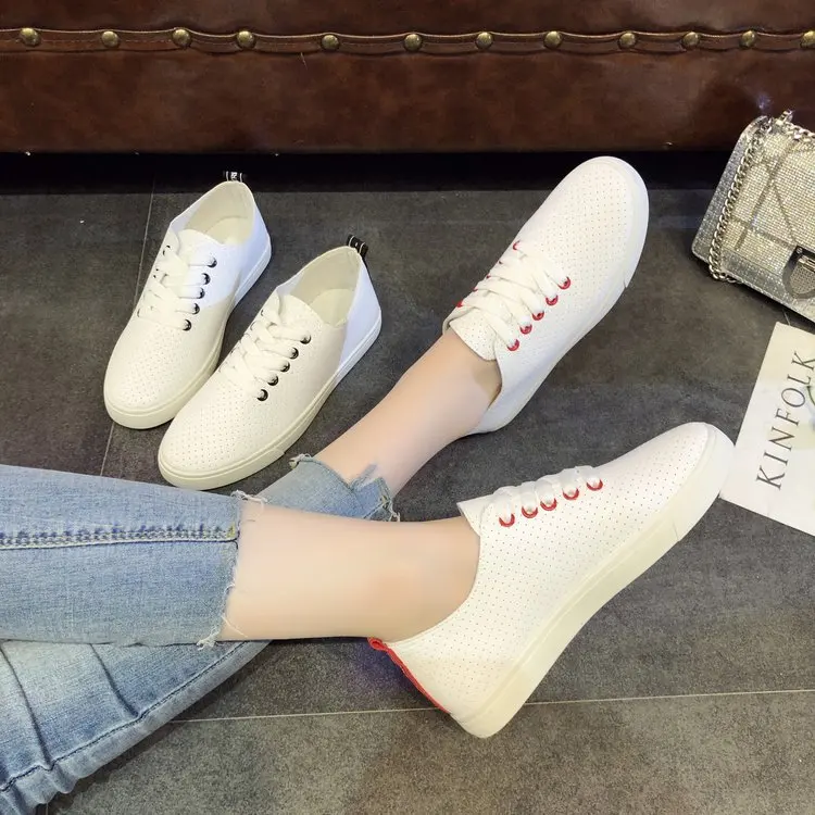 Aleafalling Women Shoes Girl's Casual Lace Up Flat College Students Sneakers Round Toe Female White | Обувь