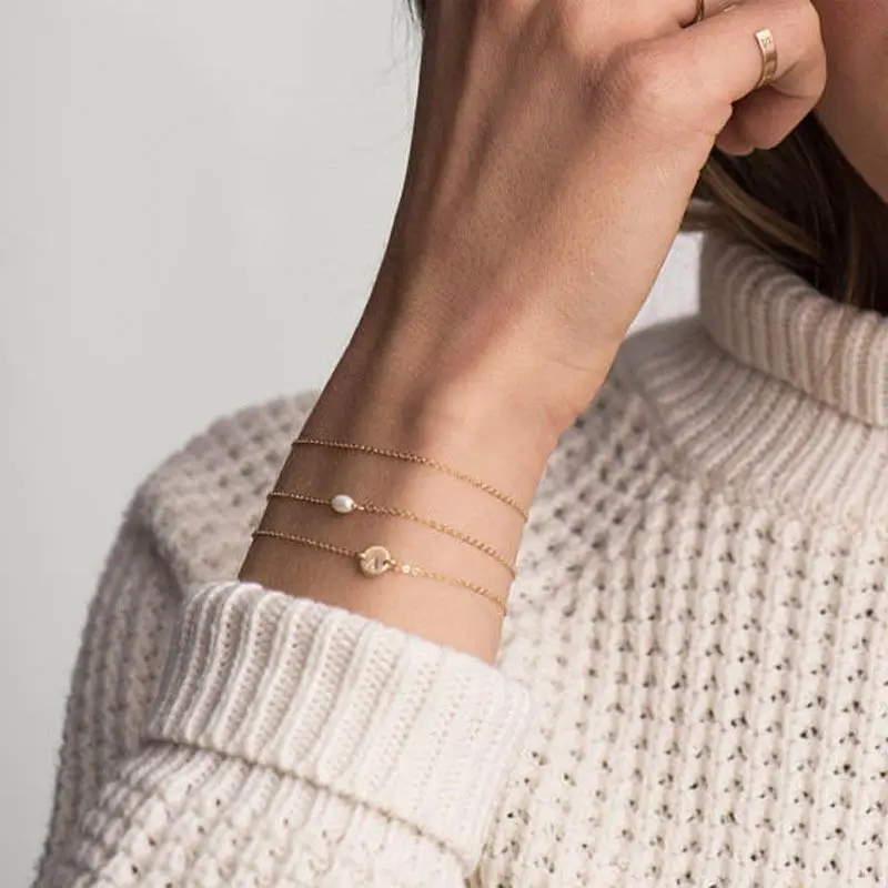 24 буквы начальный браслет с дисками индивидуальный Золотой A to Z