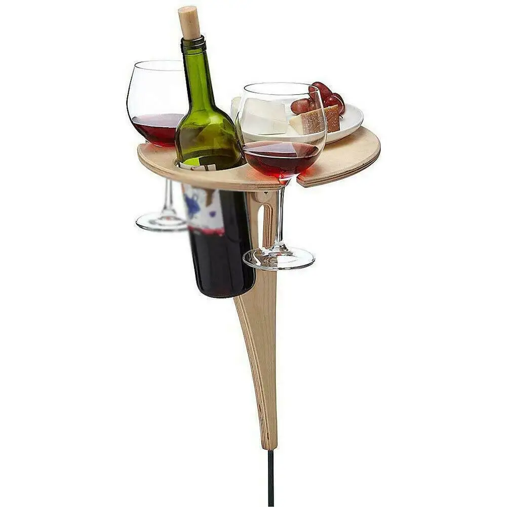 

Outdoor Wine Table with Foldable Round Desktop Mini Wooden Picnic Table Easy To Carry Wine Rack Dropshipping