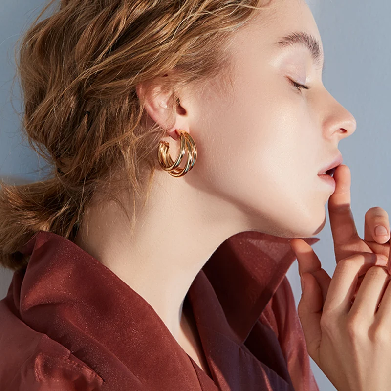 Trendy Big Gold Drop Earrings for Women Statement Circle Geometric Punk Metal Earring Women's Hanging Modern Jewelry | Украшения и