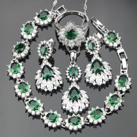 silver 925 jewelry green zirconia bridal women jewelry sets earrings with stones set of bracelets pendant necklace ring gift box