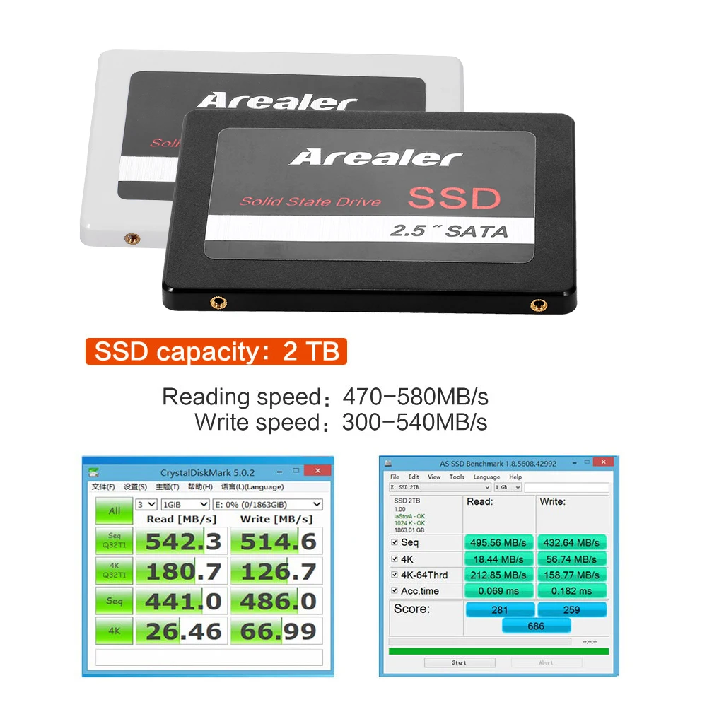 Arealer 2 5 дюйма SSD ТБ твердотельный накопитель 8 г 512 SATA 3 высокоскоростное хранение