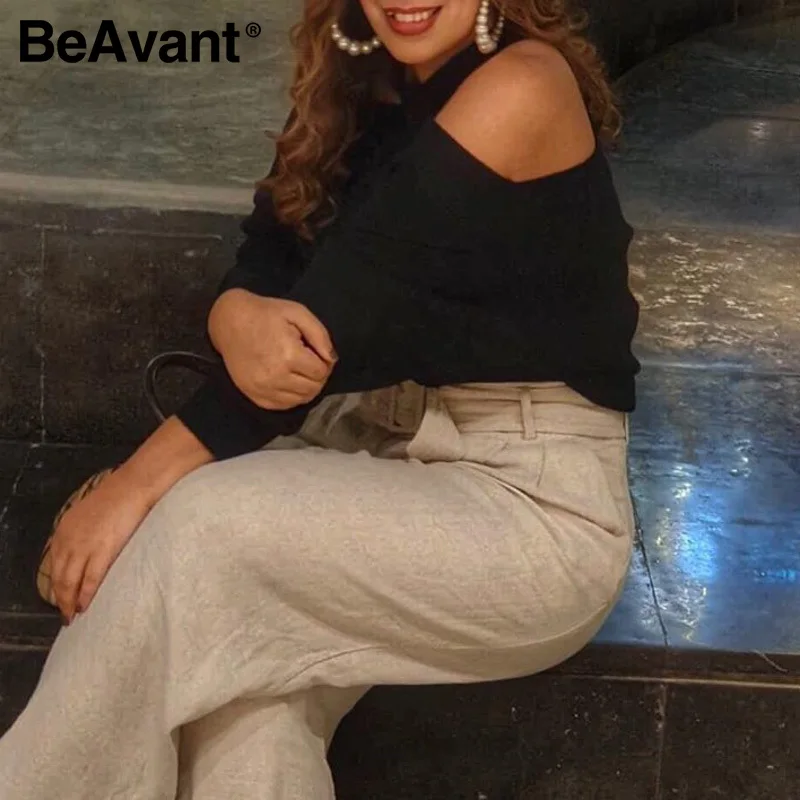 BeAvant Модные женские свитера с бретелькой через шею элегантные весенние белые