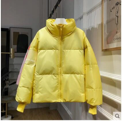 Yellow Женский глянцевый пуховик, зимняя куртка для женщин, большой размер, толстый пуховик, свободное белое пуховое пальто, водонепроницаемая верхняя одежда - Цвет: Yellow