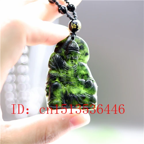 Резной китайский черный зеленый нефритовый Будда Кулон обсидиан ожерелье Шарм