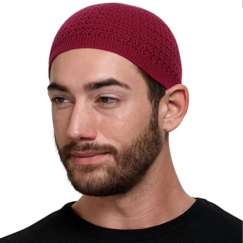 

Winter Knitted Muslim Men Prayer Hats Warm Male Beanies Cap Islamic Ramadan Jewish Homme Hat Men's Wrap Head Cap