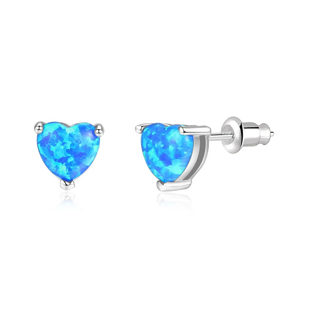 Серьги гвоздики женские посеребренные с опалом 7 мм|earrings wholesale|wholesale earringsblue fire opal |