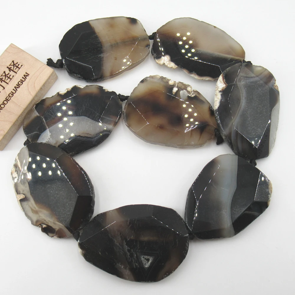 АПДГГ 16.5 32х45мм-36х50мм Черная граненая грубая агатовая геодная друза в форме свободного слоя наггета камней для бусин ювелирных изделий для изготовления своими руками.