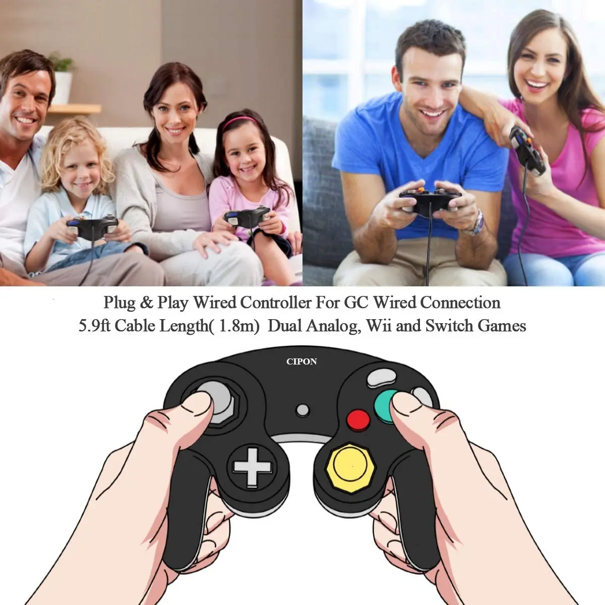 

Cipon Wired Controller Replacement for Gamecube Controller Compatible with Gamecube Console/Nintendo Wii U/Classic NGC Gamepad