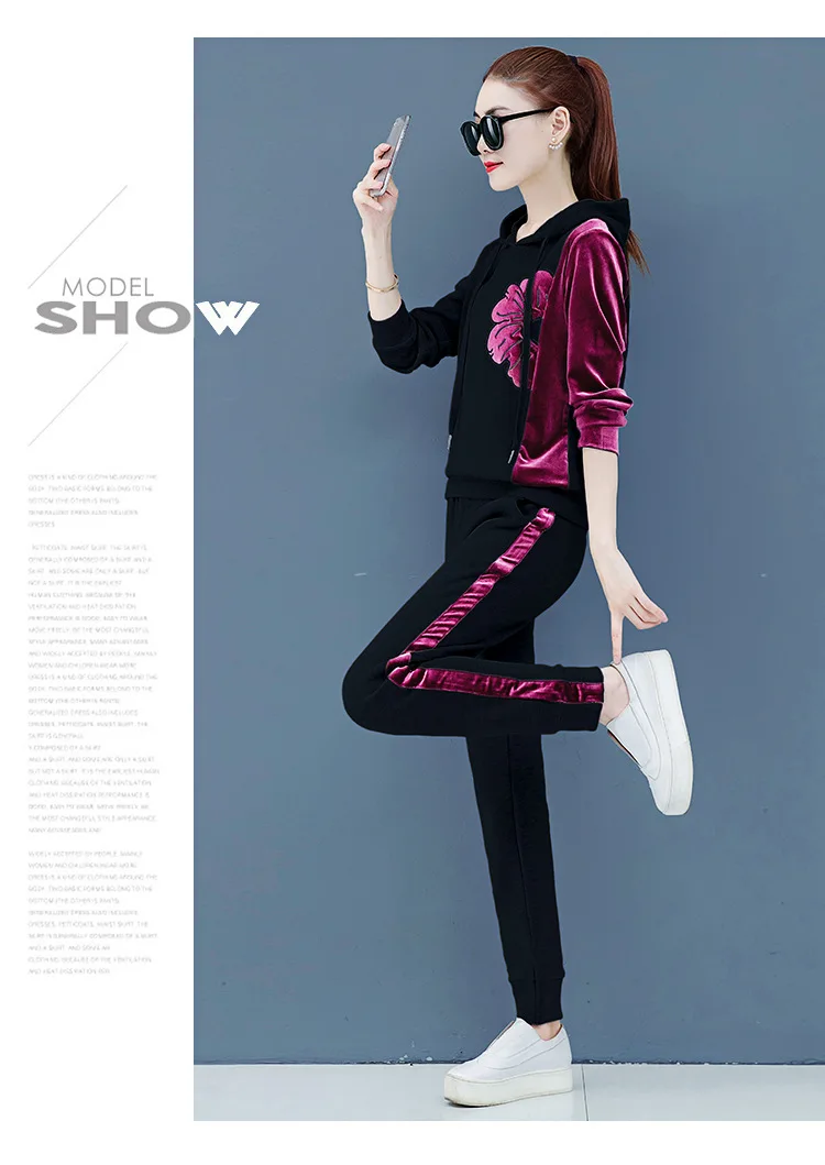Womens Velour Tracksuit Set Casual Zipper Long Sleeve 2 Pieces Outfits Hoodie Sweatshirt& Sweatpants Size with Pocket M-3XL