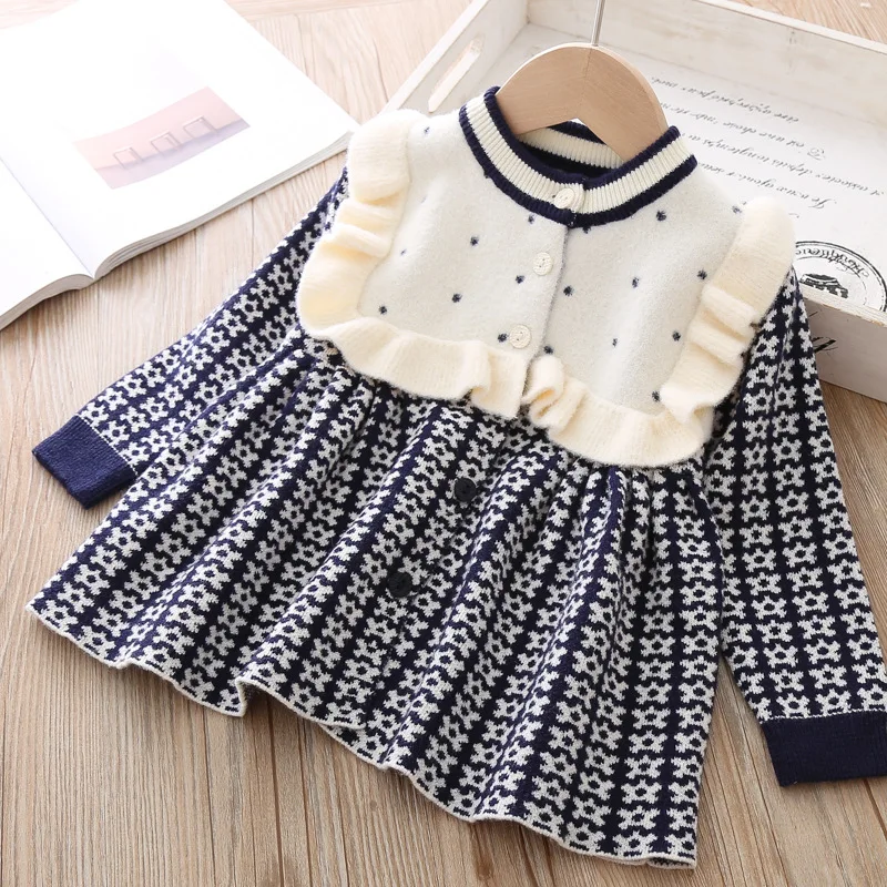 Новое платье для маленьких девочек теплый вязаный свитер принцессы с длинным