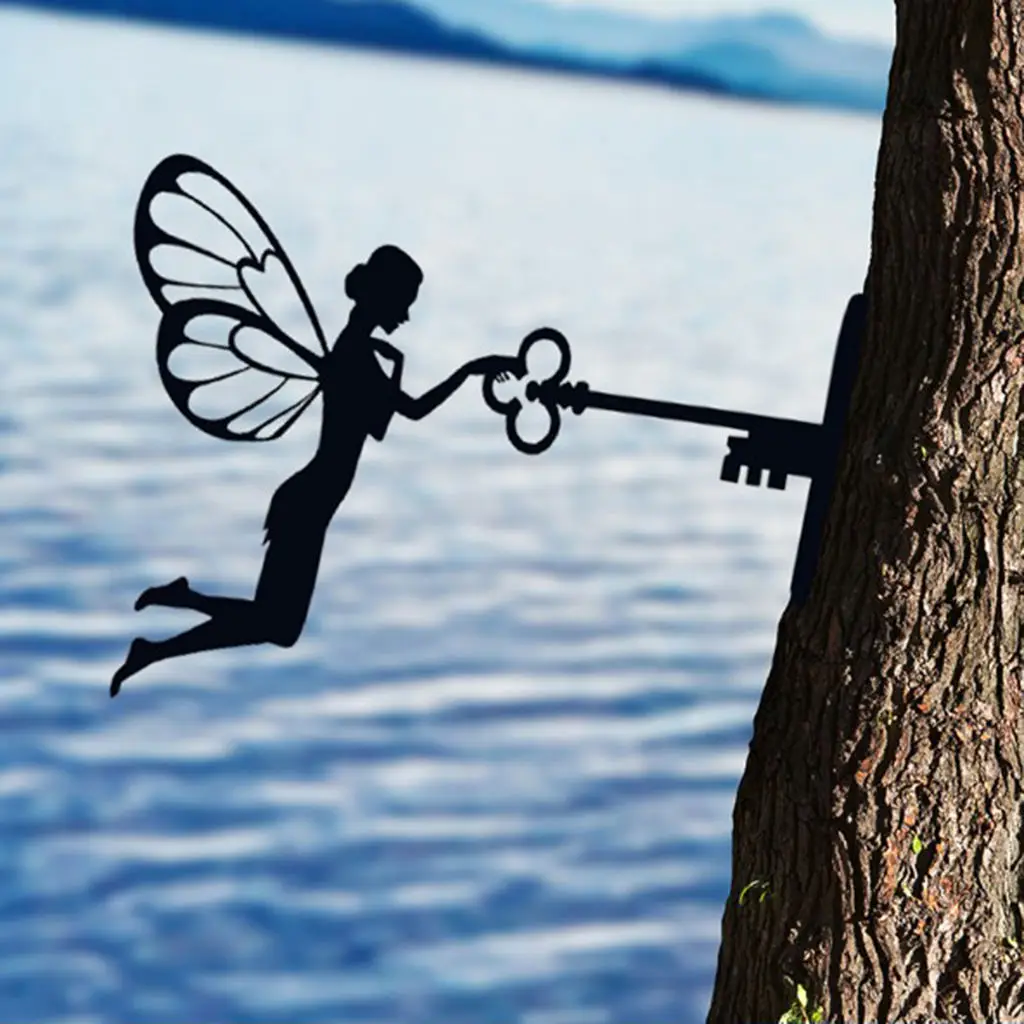 

Metal Fairy Silhouette Hanging Branch Ornament Tree Wall Art For Garden Outdoor Backyard Decor