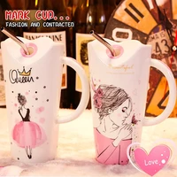 600ml unique design beauty pattern ceramic mug with lid and straw girls home drinkware coffee tea cups special gifts milk cup