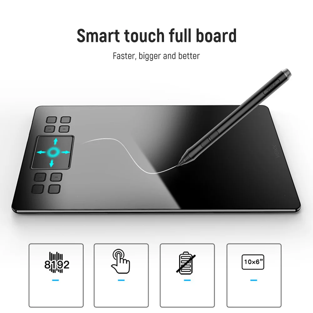 VEIKK A50 Graphics Digital Tablet 8192 Level Battery-Free Pen 10x6 Inch Drawing Tablet With 8 express keys For Drawing & Game OS