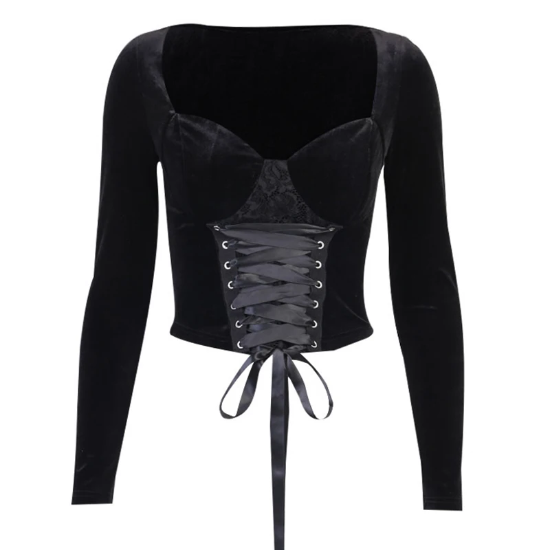 

Long Sleeve Vintage T Shirt 2021 Spring Autumn New T-shirt Women's Corset Closed Chest Waist Top Woman Sexy Top Women