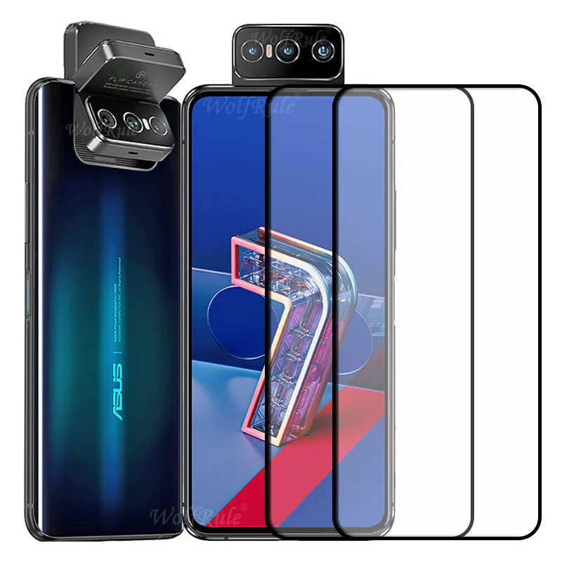 Funda de vidrio con pegamento completo para Asus Zenfone 7, Protector de pantalla de vidrio templado HD para tel&eacute;fono, ZS670KS, 2 uds.-0