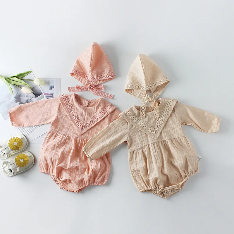 

the spring of new baby girl baby one hundred days take nabla long-sleeved cotton lace, clothing climb clothes romper 2022
