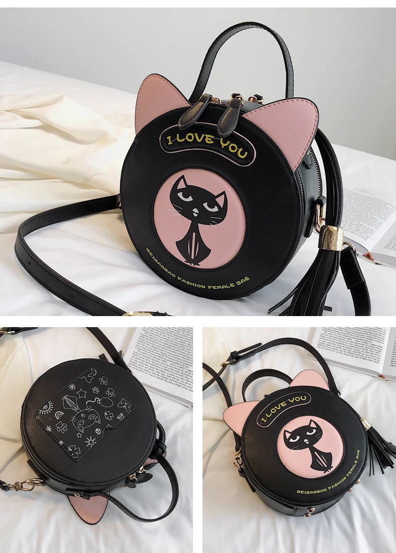 Beibaobao новая милая Кошка маленькая круглая сумка для девочек дикая сумка-мессенджер для курьера сумки через плечо для женщин Sac основной Femme Bolso mujer