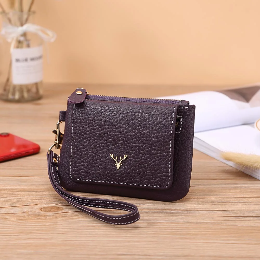 Purple X. D. BOLO, женский кошелек, маленький кошелек, Женский Короткий кожаный женский кошелек, кошелек на молнии, сумка для денег с цепочкой для ключей - Цвет: Purple