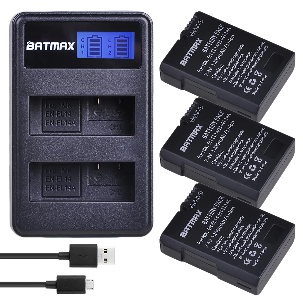 3 шт. EN EL14 ENEL14 батареи bateria batterie AKKU + LCD USB двойное зарядное устройство для Nikon D5200 D3100