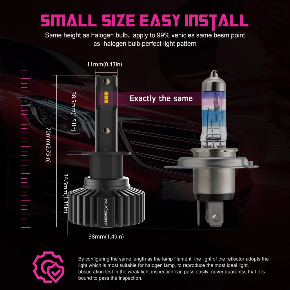 Novsight h7 светодиодная лампа mini h1 h11 h8 h4 светодиодные лампы для фар 6500k 10000lm супер