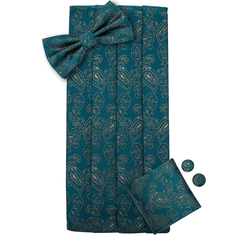 Мужские строгие шелковые зеленые Cummerbunds галстуки бабочки Hanky набор запонок