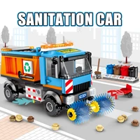 city waste sorting sanitation sweeper vehicle city cars mini street view model building block educational toys for kids gifts