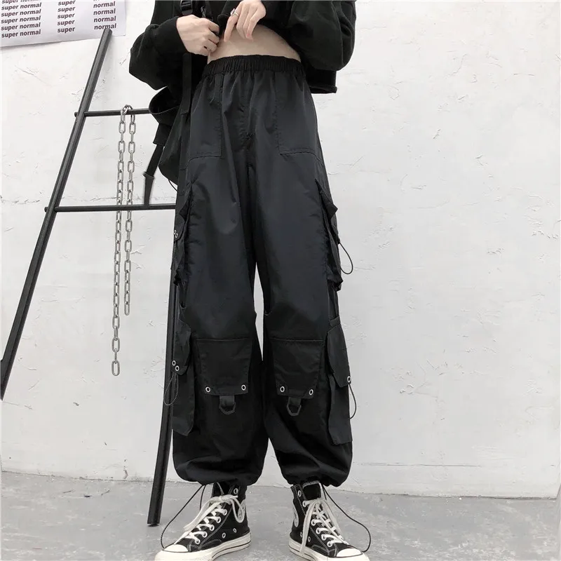 Зимние черные брюки-карго женские плотные бархатные теплые брюки с множеством